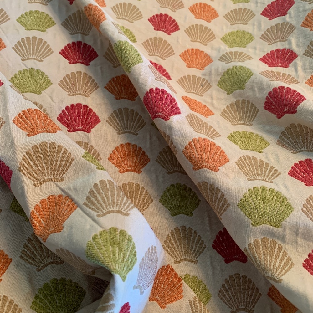 6 yards Fabric  Embroidered Shells - Beachy Upholstery, Drapery